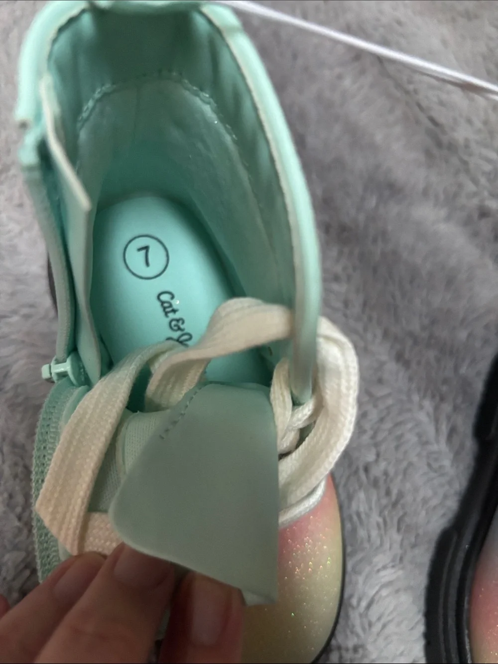 Cat & Jack Girls Glitter Ombre Lace-Up Boots in Mint and Pink